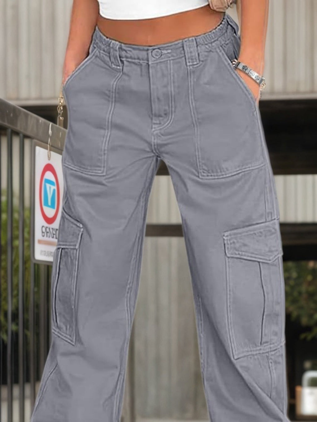 Women’s High Waisted Work Pants – Casual Wide Leg Cargo Trousers