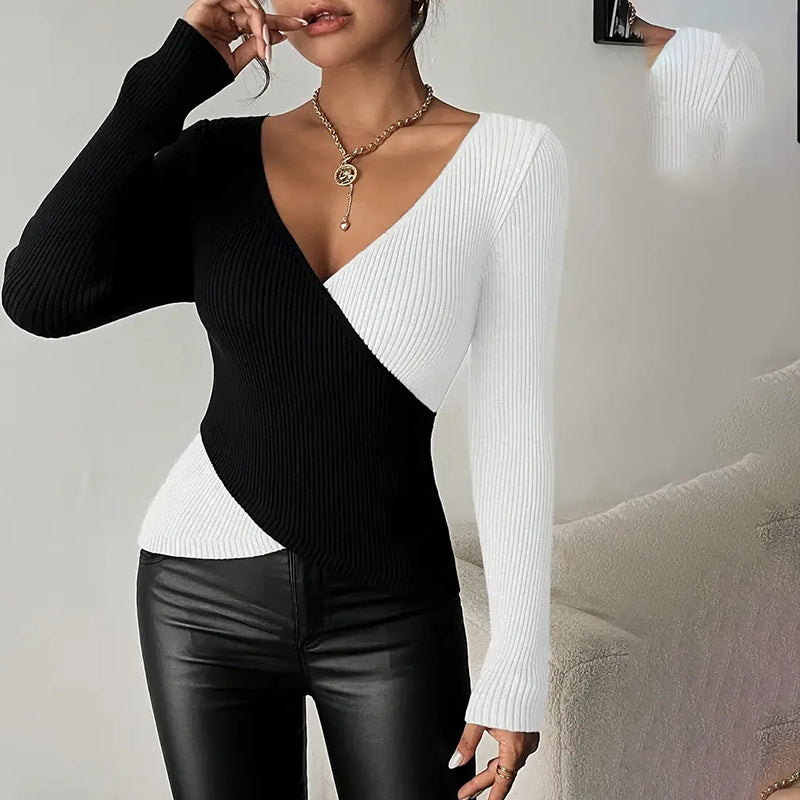 Women's Elegant V-Neck Cross Front Sweater