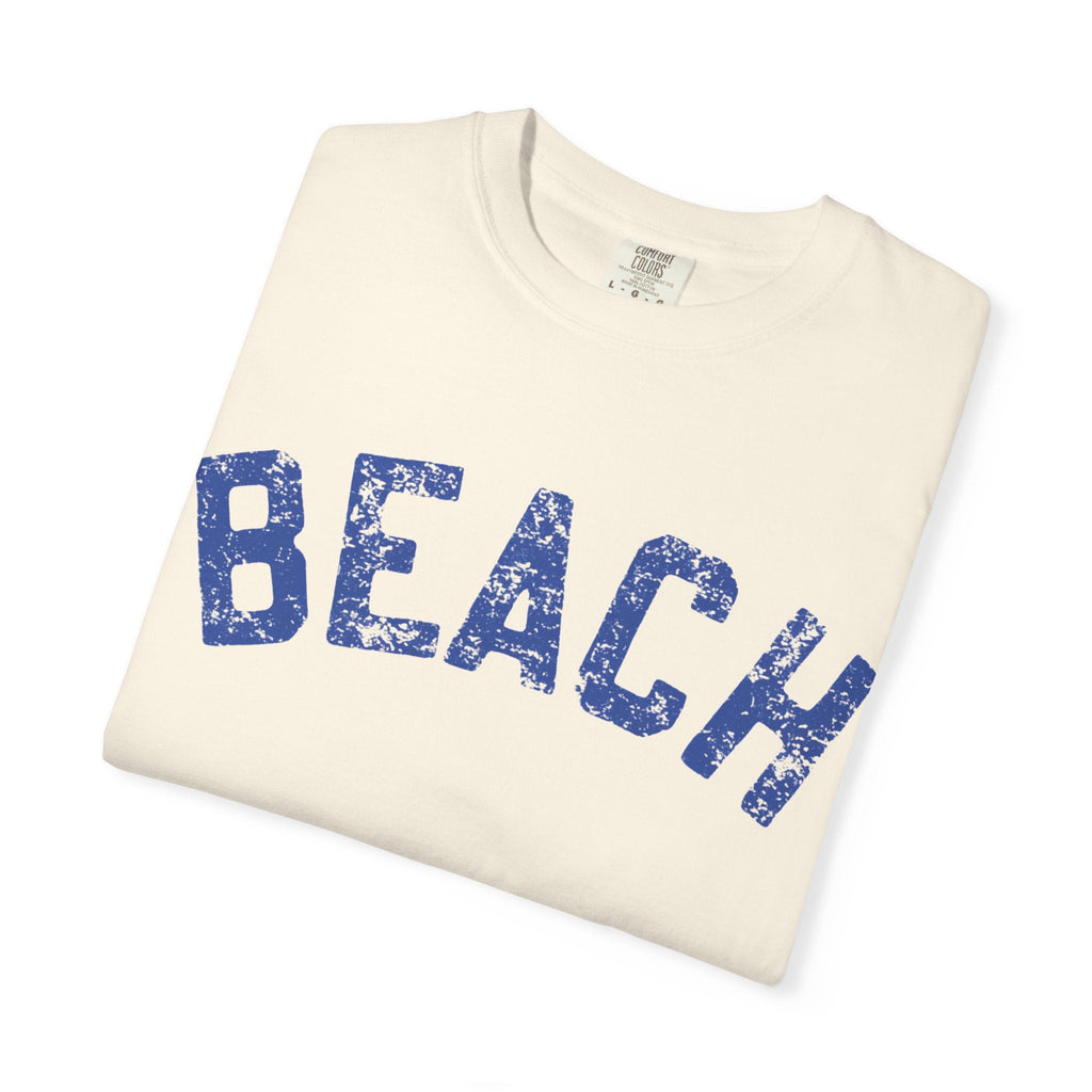 Beach Graphic T-Shirt – Vintage Blue "BEACH" Print