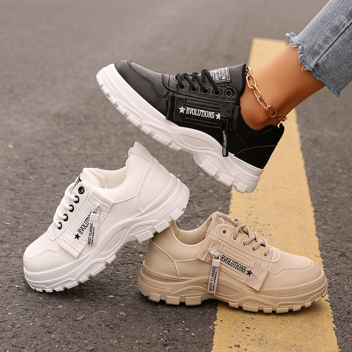 Women’s Lace‑Up Side‑Zipper Sports Sneakers