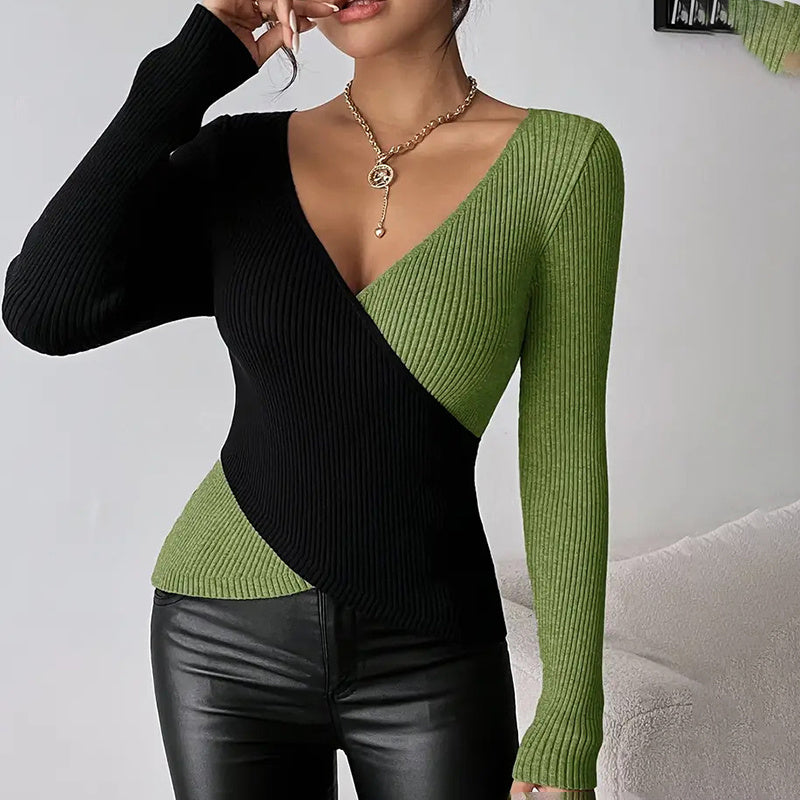 Women's Elegant V-Neck Cross Front Sweater