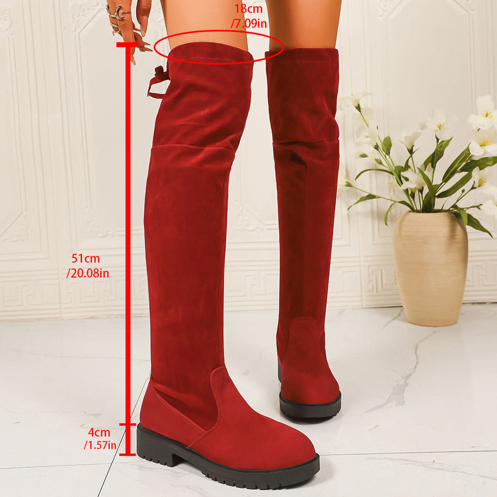Women’s Elastic Knee-High Boots – Thick Sole Solid Color Fashion Boots