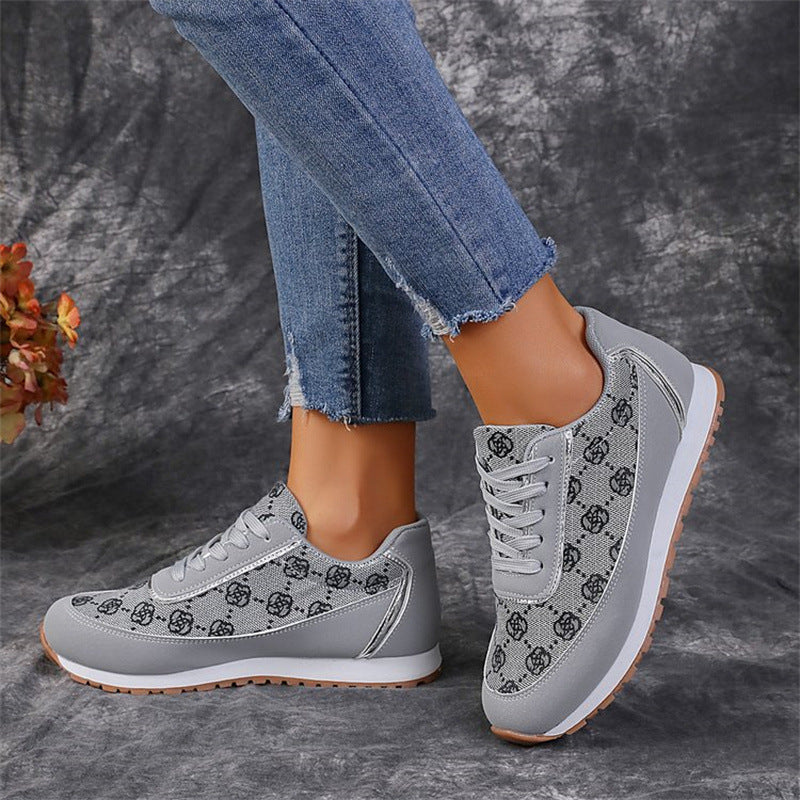 Floral Print Lace-Up Sneakers – Comfortable Canvas Shoes