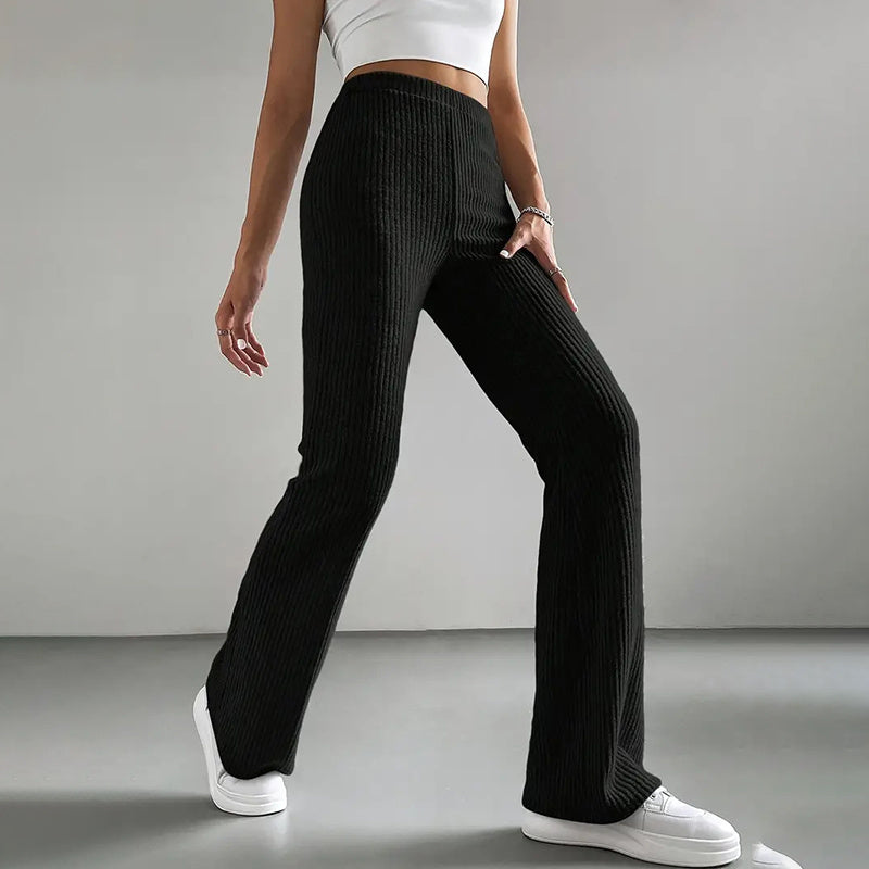 Solid Rib-Knit Pull-On Jogger Pants for Women