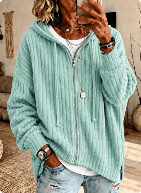 Women's Textured Zip-Front Drawstring Hoodie