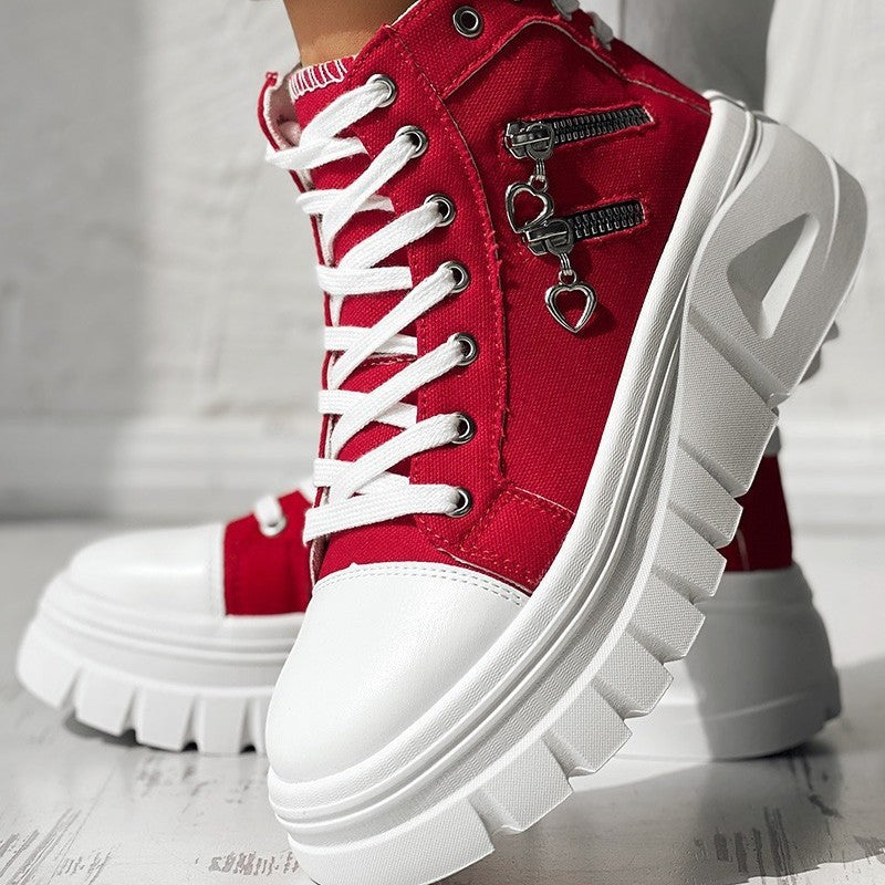 Muffin Heel Side-Zipper & Dual Lace-Up Casual Sneakers for Women