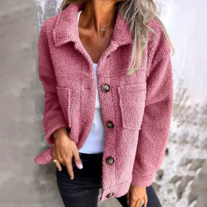 Plus Size Women’s Solid Color Sherpa Jacket