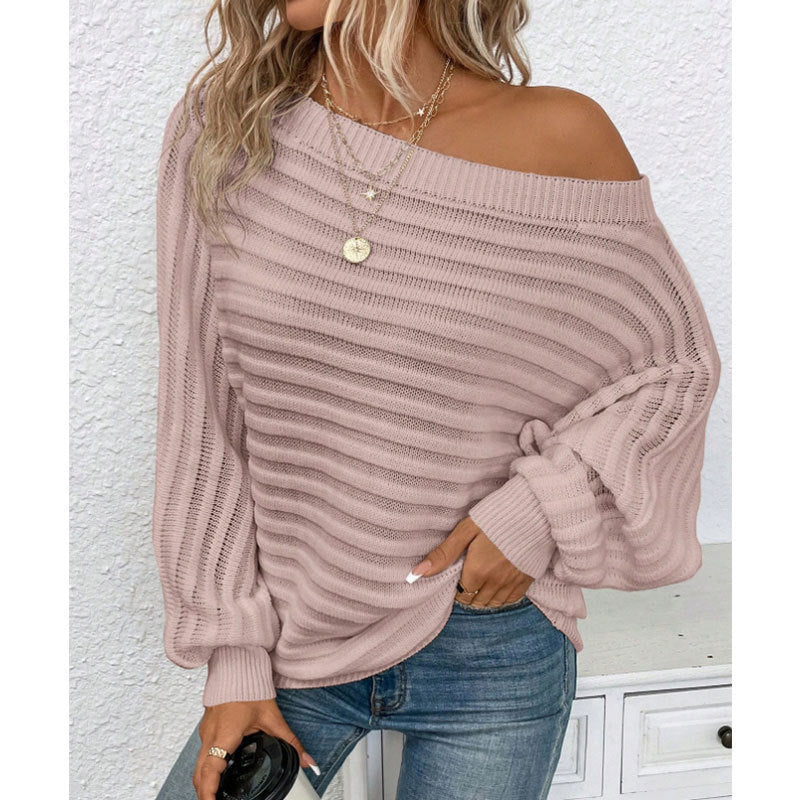 Off-Shoulder Batwing Sweater – Loose Knit Pull-Over for Fall