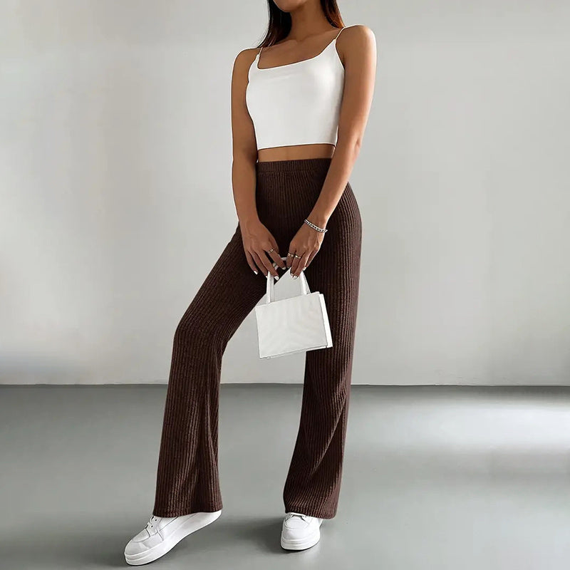 Solid Rib-Knit Pull-On Jogger Pants for Women