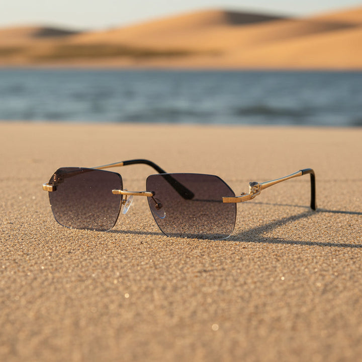 Gold Frame Cheetah Rimless Sunglasses – INS Hip-Hop Style