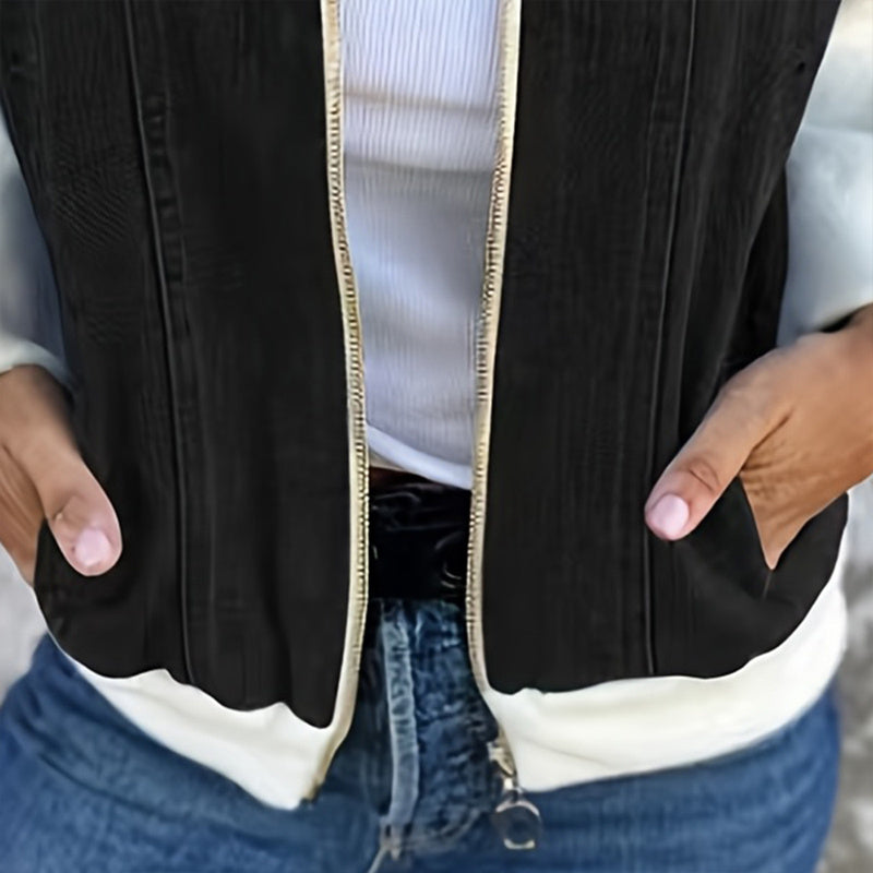 Women's Denim Patchwork Zip-Up Jacket