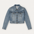 Light Blue Distressed Cropped Denim Jacket