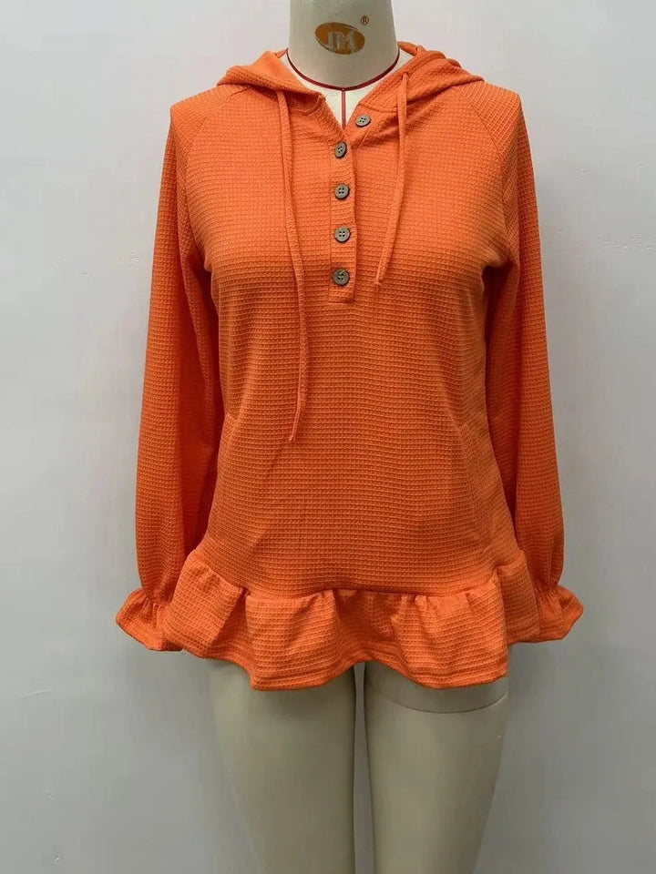 Women's Hooded Button-Neck Ruffle-Hem Mini Dress