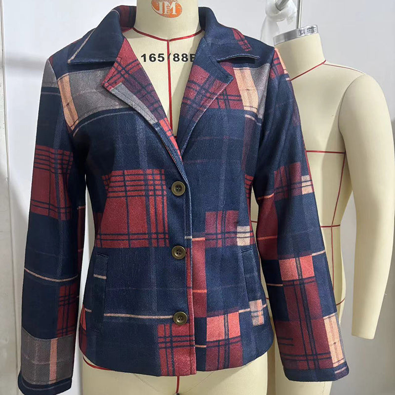 Vintage Stand Collar Blazer with Single-Row Buttons — Tailored Women’s Jacket