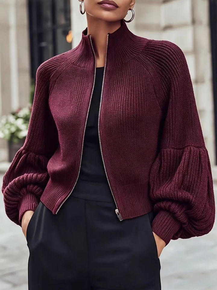 Women's Textured Open-Front Lantern-Sleeve Cardigan