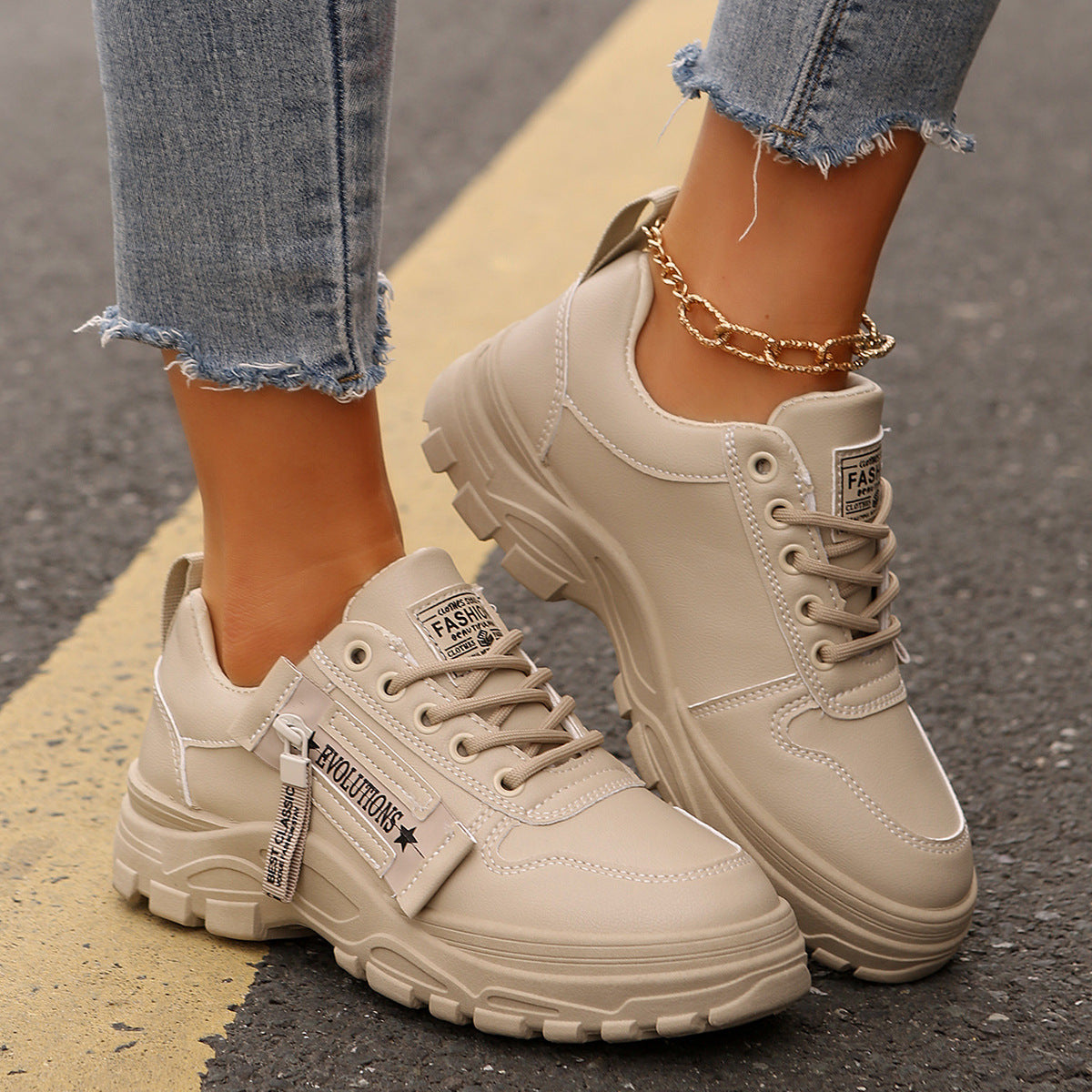 Women’s Lace‑Up Side‑Zipper Sports Sneakers