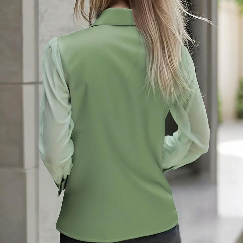 Women's Elegant Satin Blouse With Mesh Sleeves