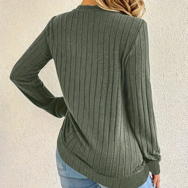 Women's Long Sleeve Blouses Shirts With Ribbed Knit Basic Tops