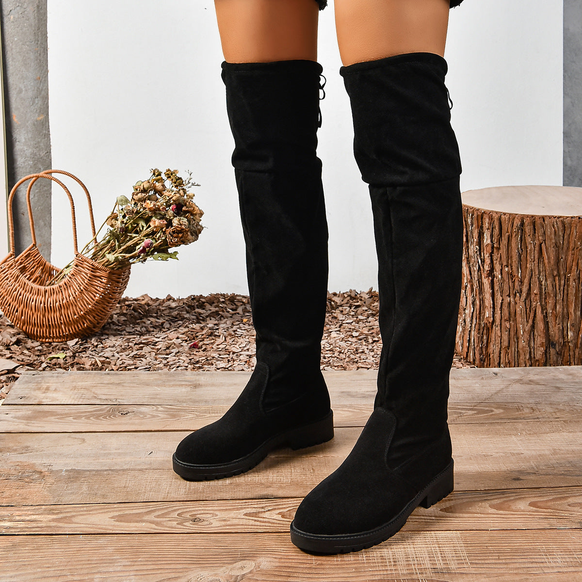 Women’s Elastic Knee-High Boots – Thick Sole Solid Color Fashion Boots