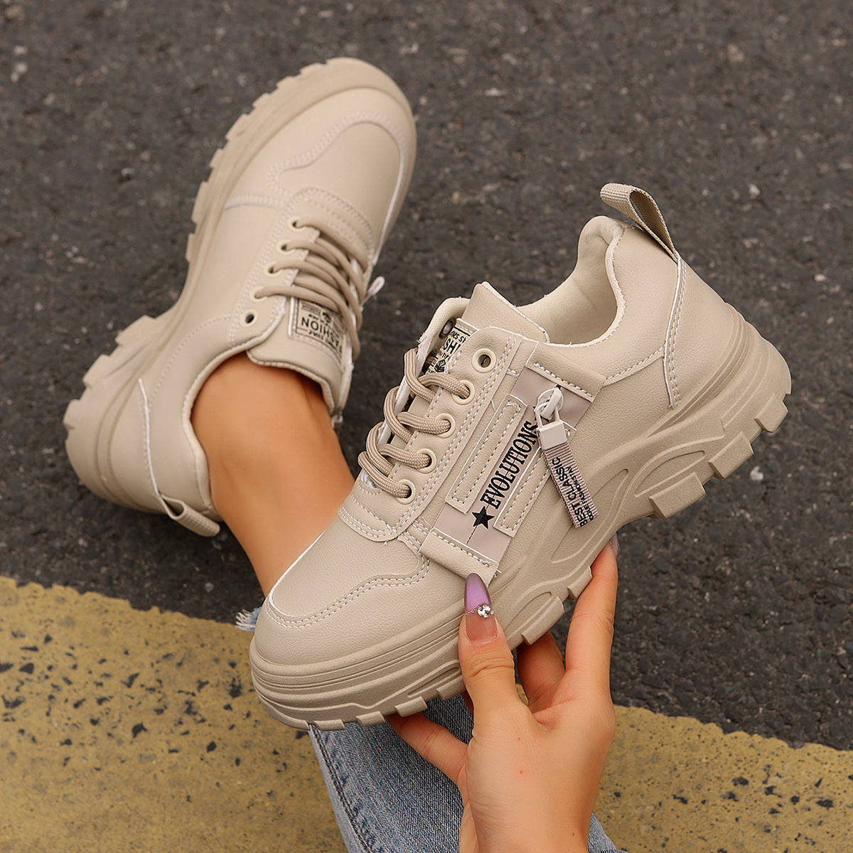 Women’s Lace‑Up Side‑Zipper Sports Sneakers