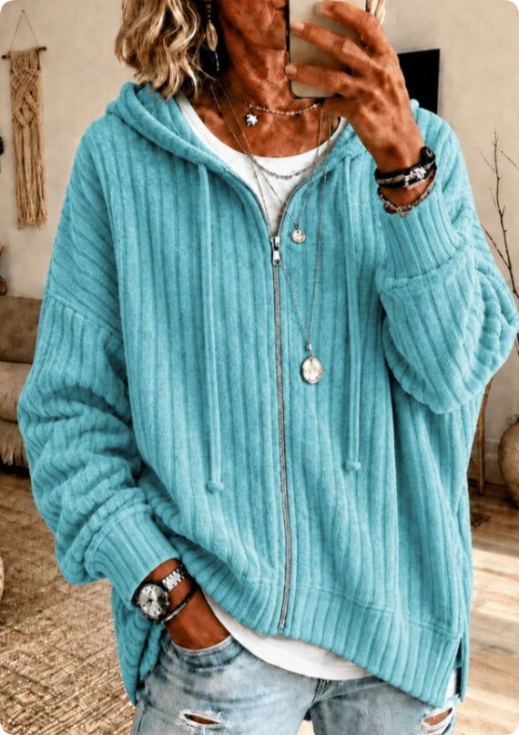 Women's Textured Zip-Front Drawstring Hoodie