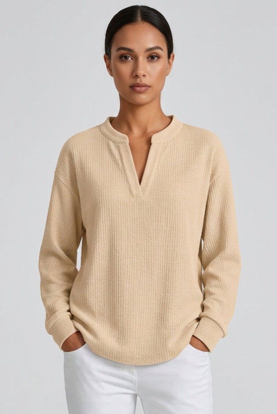 Women's Loose-Fit Solid-Color Long-Sleeve Top