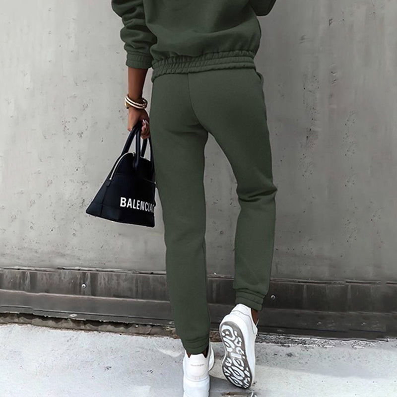 women's two piece solid color hooded sweatshirt set