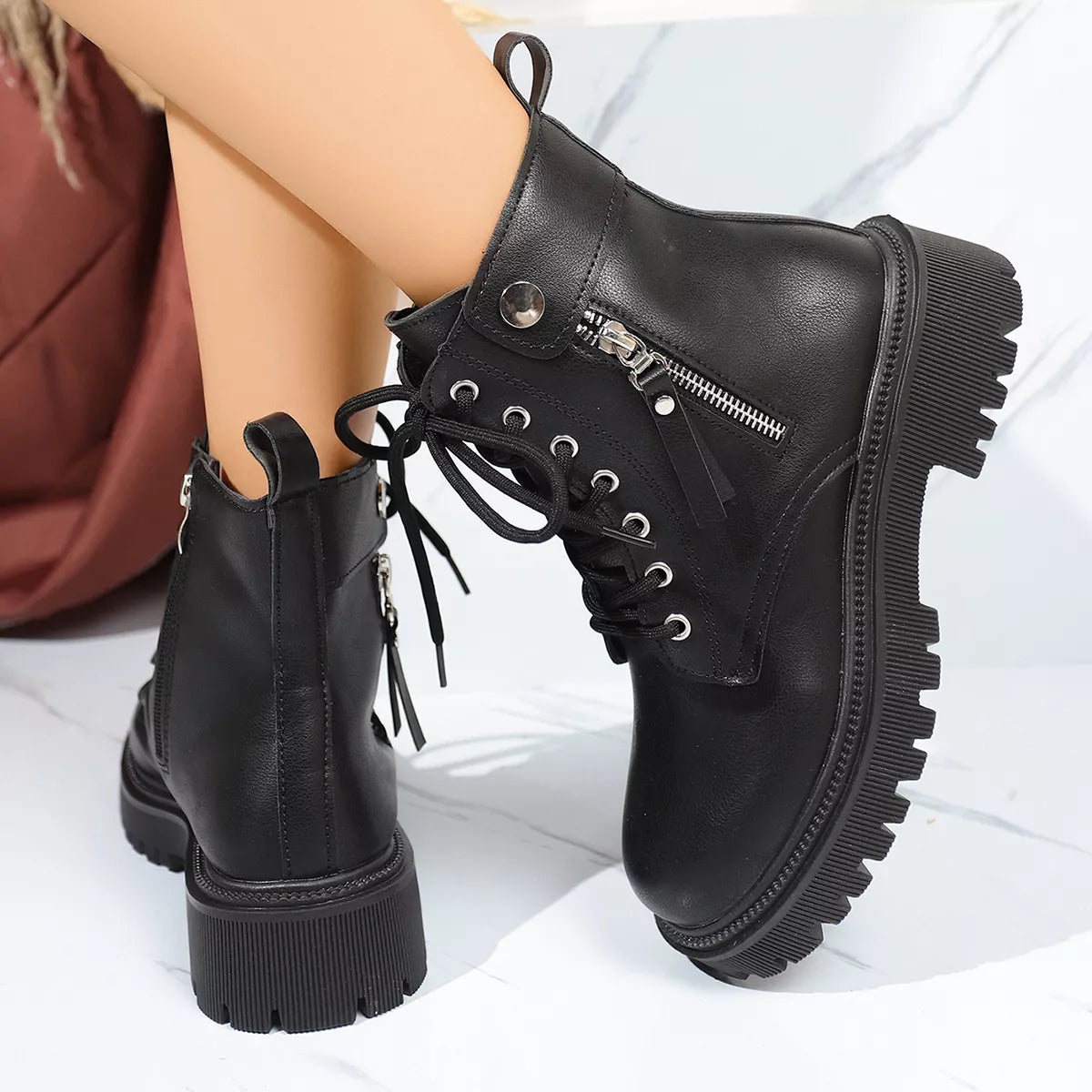 Round Toe Block Heels Boots with Mid-Heel Comfort
