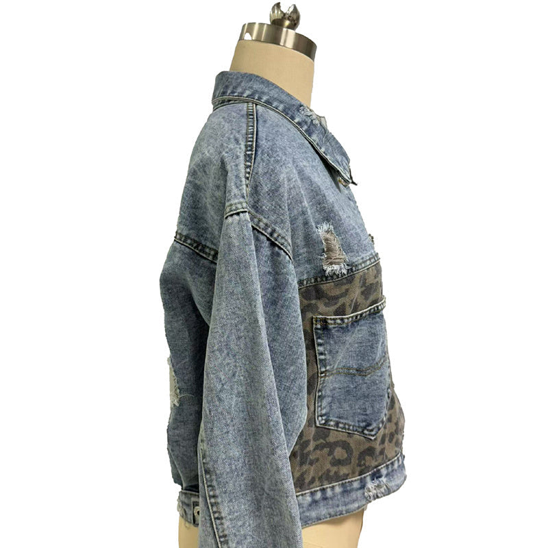 Women's Cropped Distressed Denim Jacket