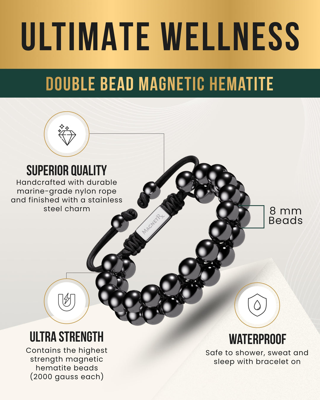 High Power Magnetic Hematite Bracelet Double Row