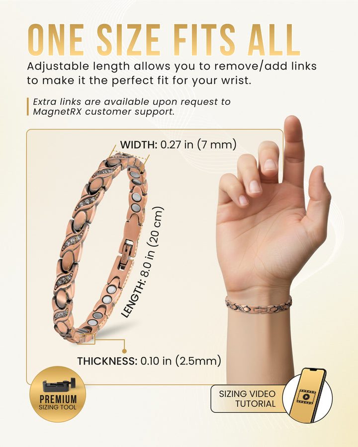 Women’s Ultra Strength Pure Copper Magnetic Bracelet (Crystal XO)