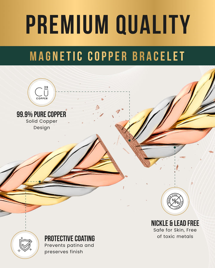 Woven Tri-Tone Magnetic Therapy Bracelet Cuff